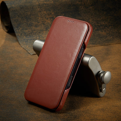 For iPhone 16 Fierre Shann Top Layer Cowhide Business Magnetic Leather Phone Case(Brown) by FIERRE SHANN