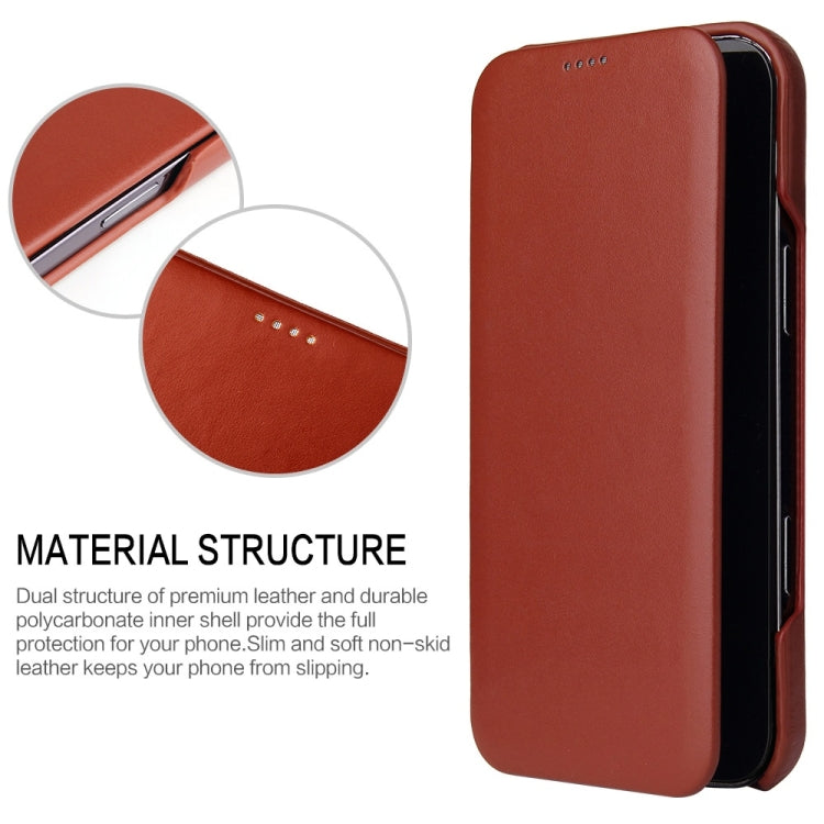 For iPhone 16 Fierre Shann Top Layer Cowhide Business Magnetic Leather Phone Case(Brown) by FIERRE SHANN