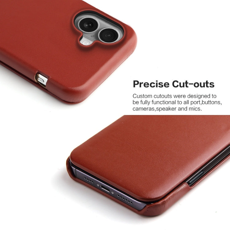 For iPhone 16 Fierre Shann Top Layer Cowhide Business Magnetic Leather Phone Case(Brown) by FIERRE SHANN