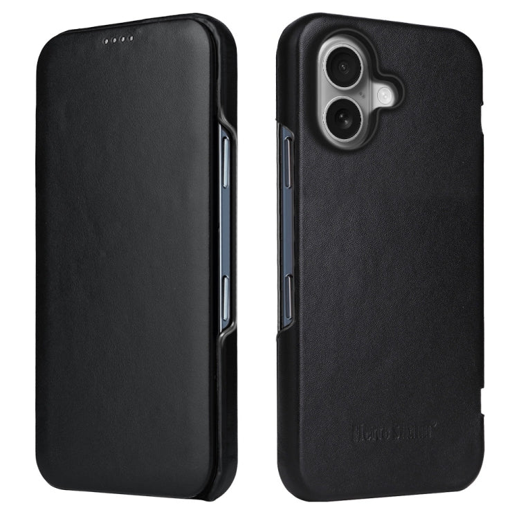 For iPhone 16 Fierre Shann Top Layer Cowhide Business Magnetic Leather Phone Case(Black) by FIERRE SHANN