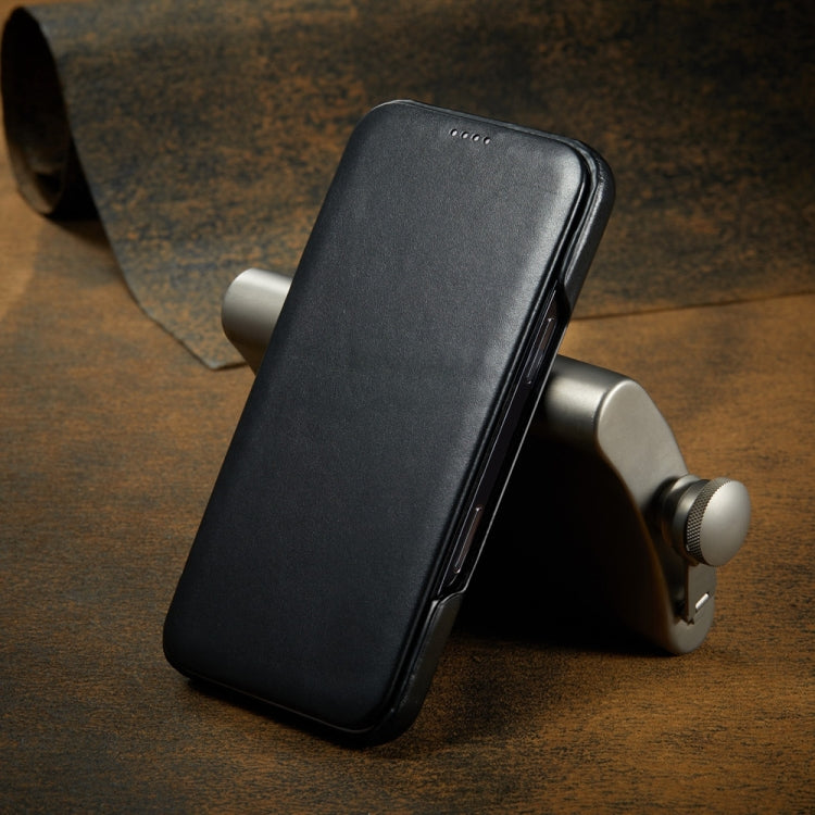For iPhone 16 Fierre Shann Top Layer Cowhide Business Magnetic Leather Phone Case(Black) by FIERRE SHANN