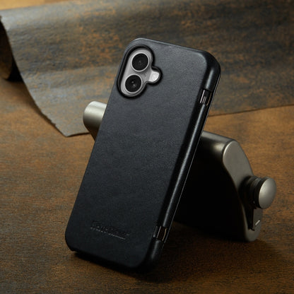 For iPhone 16 Fierre Shann Top Layer Cowhide Business Magnetic Leather Phone Case(Black) by FIERRE SHANN