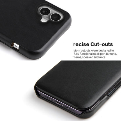 For iPhone 16 Fierre Shann Top Layer Cowhide Business Magnetic Leather Phone Case(Black) by FIERRE SHANN