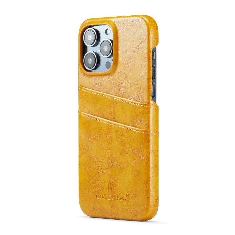 For iPhone 16 Pro Max Fierre Shann Retro Oil Wax Texture Card Slots PU Leather Phone Case(Yellow) by FIERRE SHANN