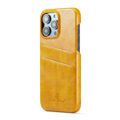For iPhone 16 Pro Max Fierre Shann Retro Oil Wax Texture Card Slots PU Leather Phone Case(Yellow) by FIERRE SHANN