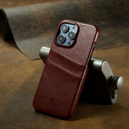 For iPhone 16 Pro Max Fierre Shann Retro Oil Wax Texture Card Slots PU Leather Phone Case(Brown) by FIERRE SHANN