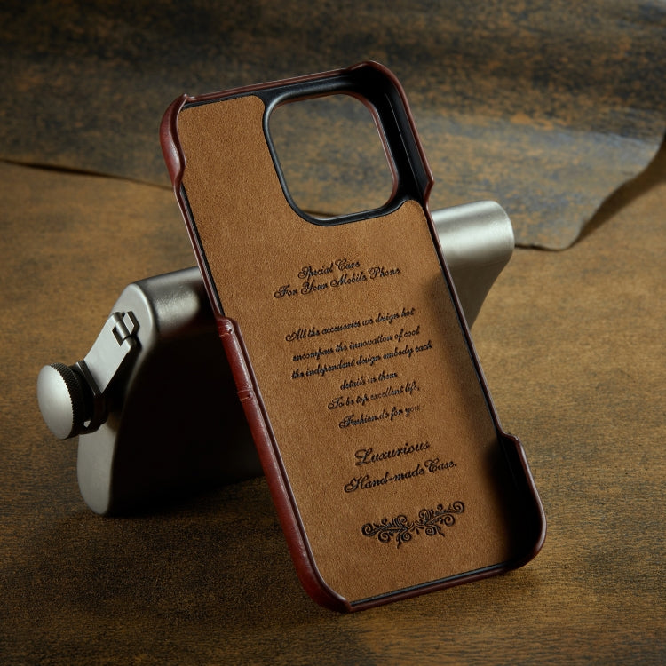 For iPhone 16 Pro Max Fierre Shann Retro Oil Wax Texture Card Slots PU Leather Phone Case(Brown) by FIERRE SHANN