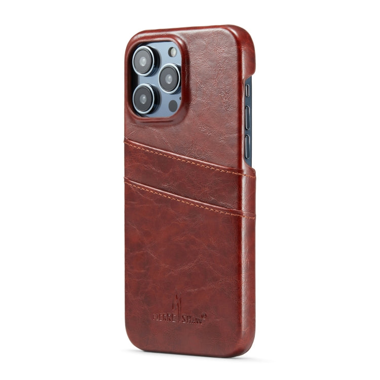 For iPhone 16 Pro Max Fierre Shann Retro Oil Wax Texture Card Slots PU Leather Phone Case(Brown) by FIERRE SHANN