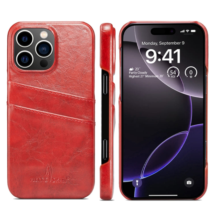 For iPhone 16 Pro Fierre Shann Retro Oil Wax Texture Card Slots PU Leather Phone Case(Red) by FIERRE SHANN