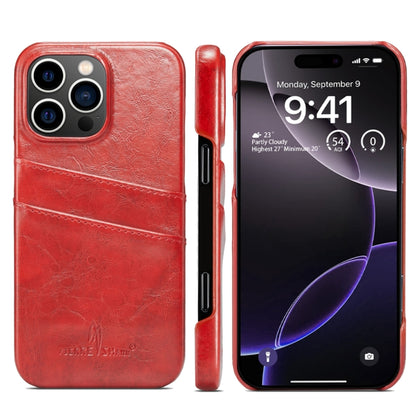 For iPhone 16 Pro Fierre Shann Retro Oil Wax Texture Card Slots PU Leather Phone Case(Red) by FIERRE SHANN