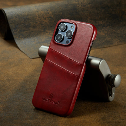 For iPhone 16 Pro Fierre Shann Retro Oil Wax Texture Card Slots PU Leather Phone Case(Red) by FIERRE SHANN