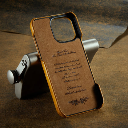 For iPhone 16 Pro Fierre Shann Retro Oil Wax Texture Card Slots PU Leather Phone Case(Yellow) by FIERRE SHANN