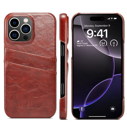 For iPhone 16 Pro Fierre Shann Retro Oil Wax Texture Card Slots PU Leather Phone Case(Brown) by FIERRE SHANN