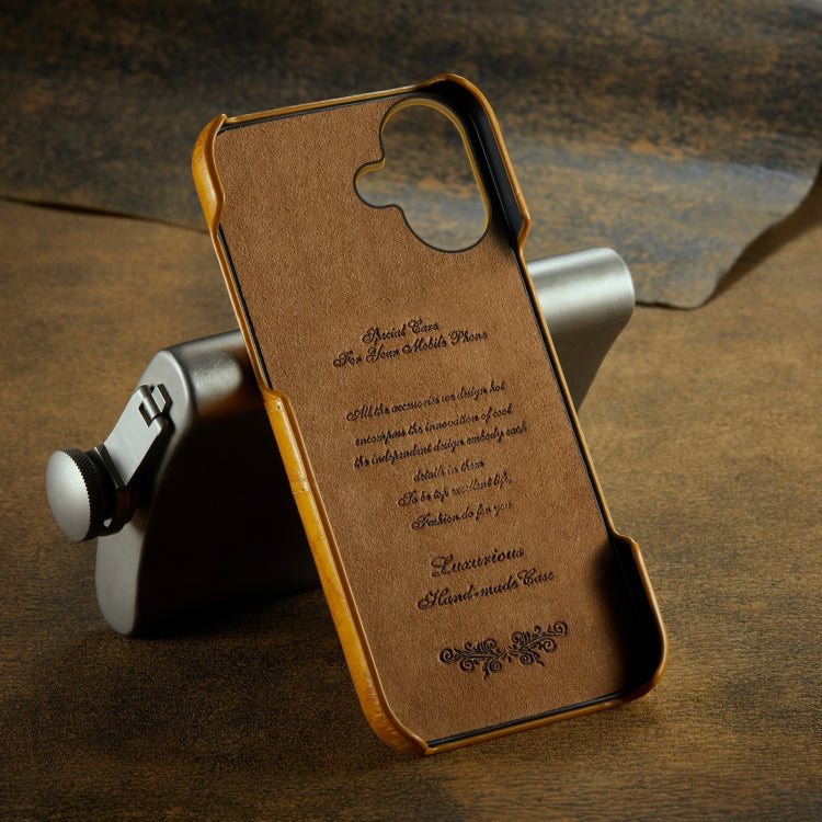 For iPhone 16 Plus Fierre Shann Retro Oil Wax Texture Card Slots PU Leather Phone Case(Yellow) by FIERRE SHANN