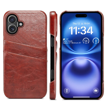 For iPhone 16 Plus Fierre Shann Retro Oil Wax Texture Card Slots PU Leather Phone Case(Brown) by FIERRE SHANN