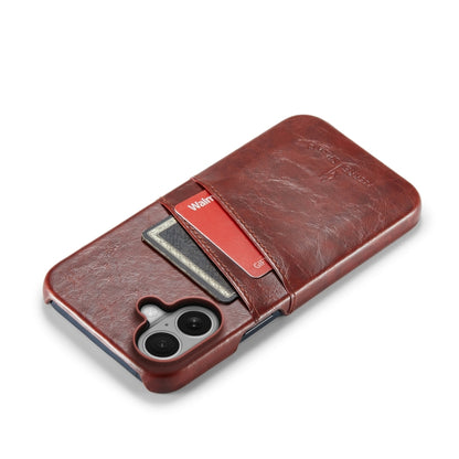 For iPhone 16 Plus Fierre Shann Retro Oil Wax Texture Card Slots PU Leather Phone Case(Brown) by FIERRE SHANN