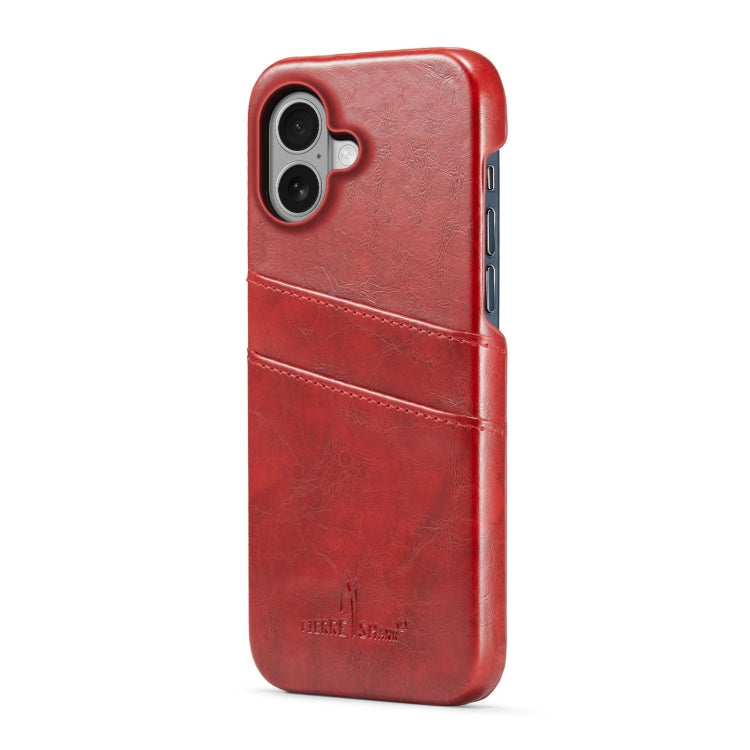 For iPhone 16 Fierre Shann Retro Oil Wax Texture Card Slots PU Leather Phone Case(Red) by FIERRE SHANN