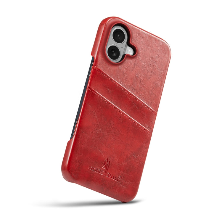 For iPhone 16 Fierre Shann Retro Oil Wax Texture Card Slots PU Leather Phone Case(Red) by FIERRE SHANN