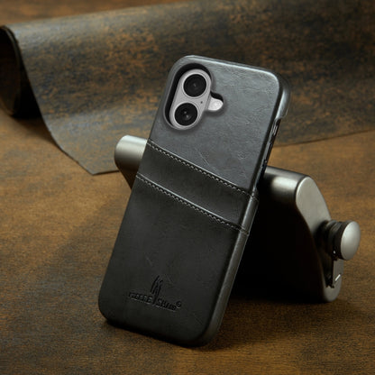 For iPhone 16 Fierre Shann Retro Oil Wax Texture Card Slots PU Leather Phone Case(Grey) by FIERRE SHANN