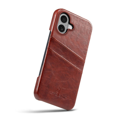 For iPhone 16 Fierre Shann Retro Oil Wax Texture Card Slots PU Leather Phone Case(Brown) by FIERRE SHANN