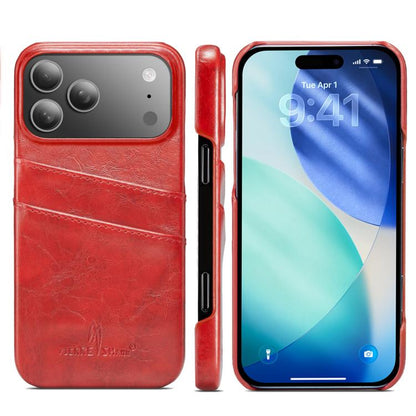 For iPhone 17 Pro Max Fierre Shann Retro Oil Wax Texture Card Slots PU Leather Phone Case(Red) by FIERRE SHANN