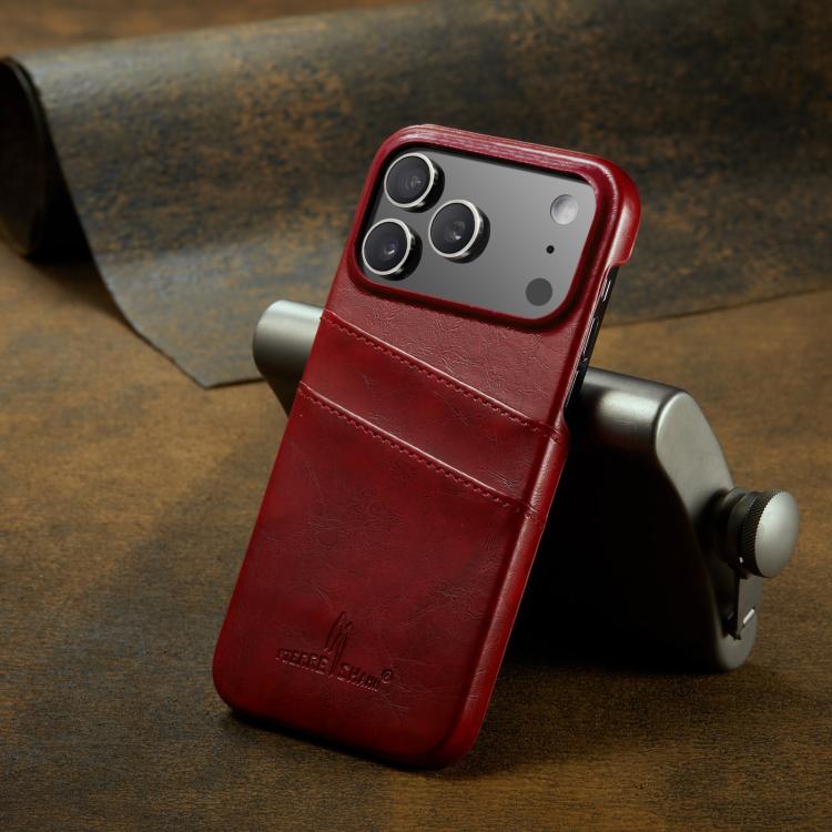 For iPhone 17 Pro Max Fierre Shann Retro Oil Wax Texture Card Slots PU Leather Phone Case(Red) by FIERRE SHANN