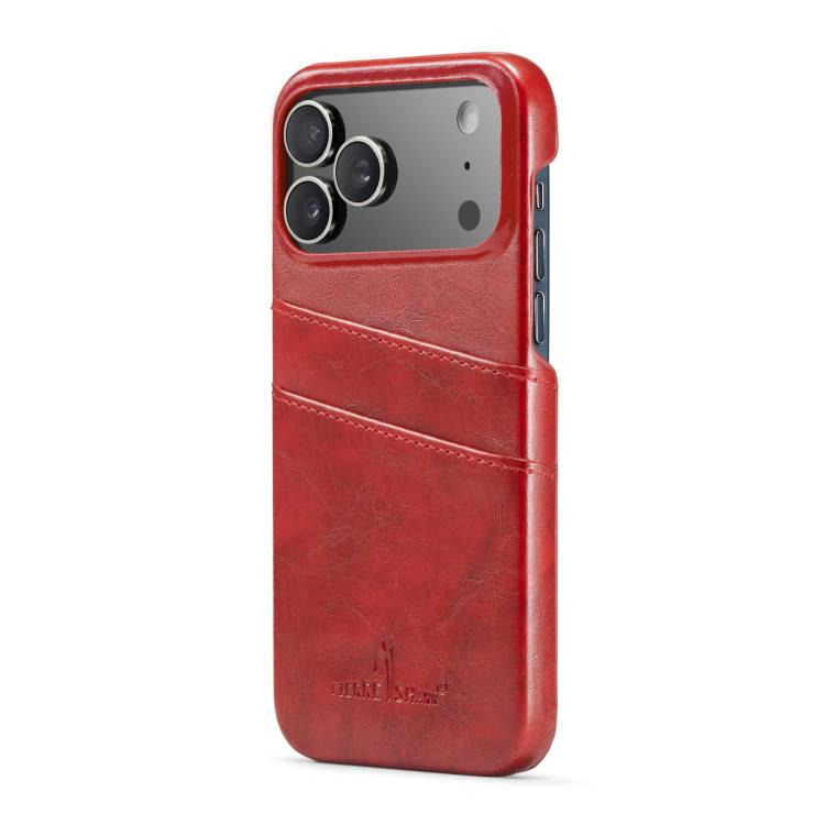 For iPhone 17 Pro Max Fierre Shann Retro Oil Wax Texture Card Slots PU Leather Phone Case(Red) by FIERRE SHANN