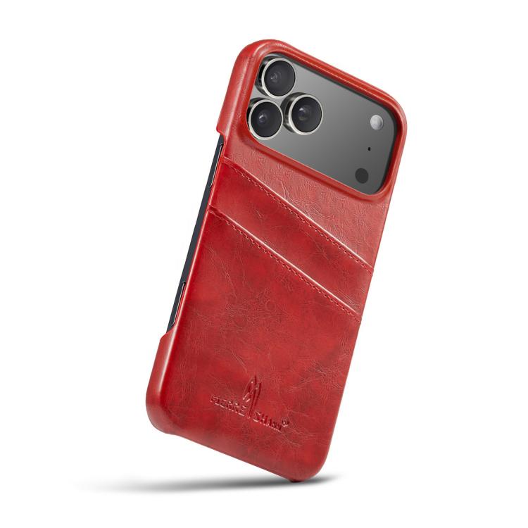 For iPhone 17 Pro Max Fierre Shann Retro Oil Wax Texture Card Slots PU Leather Phone Case(Red) by FIERRE SHANN