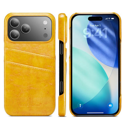 For iPhone 17 Pro Max Fierre Shann Retro Oil Wax Texture Card Slots PU Leather Phone Case(Yellow) by FIERRE SHANN