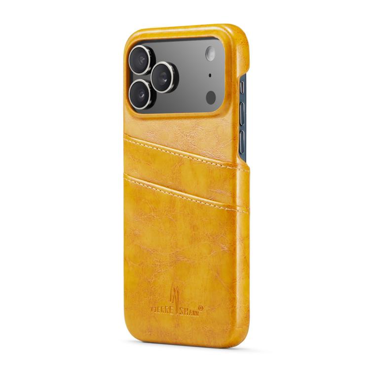 For iPhone 17 Pro Max Fierre Shann Retro Oil Wax Texture Card Slots PU Leather Phone Case(Yellow) by FIERRE SHANN