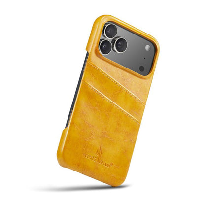For iPhone 17 Pro Max Fierre Shann Retro Oil Wax Texture Card Slots PU Leather Phone Case(Yellow) by FIERRE SHANN