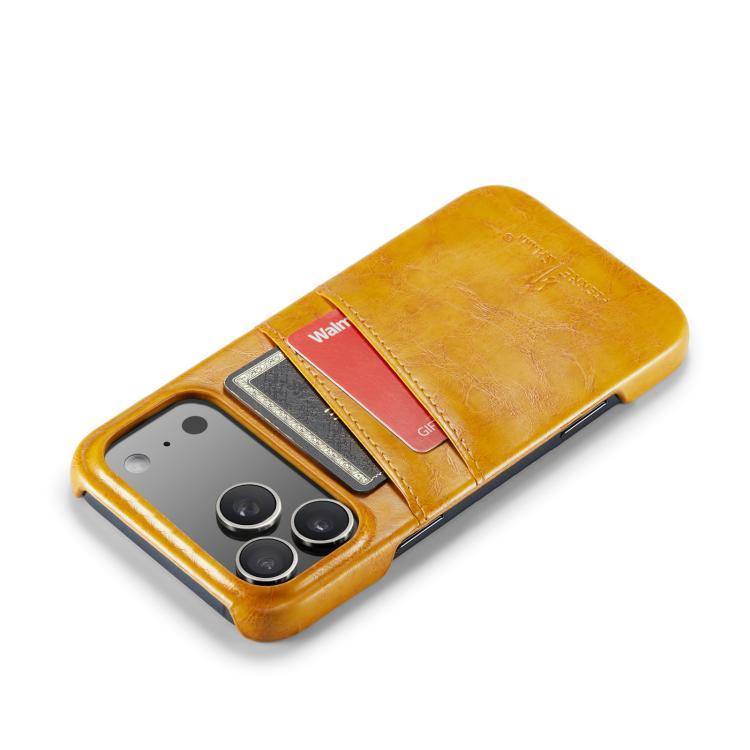 For iPhone 17 Pro Max Fierre Shann Retro Oil Wax Texture Card Slots PU Leather Phone Case(Yellow) by FIERRE SHANN