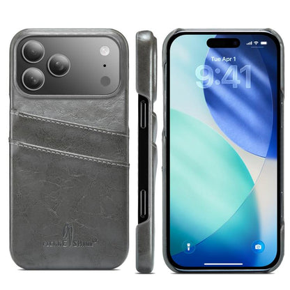 For iPhone 17 Pro Max Fierre Shann Retro Oil Wax Texture Card Slots PU Leather Phone Case(Grey) by FIERRE SHANN