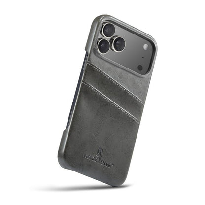 For iPhone 17 Pro Max Fierre Shann Retro Oil Wax Texture Card Slots PU Leather Phone Case(Grey) by FIERRE SHANN