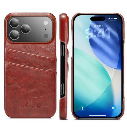 For iPhone 17 Pro Max Fierre Shann Retro Oil Wax Texture Card Slots PU Leather Phone Case(Brown) by FIERRE SHANN