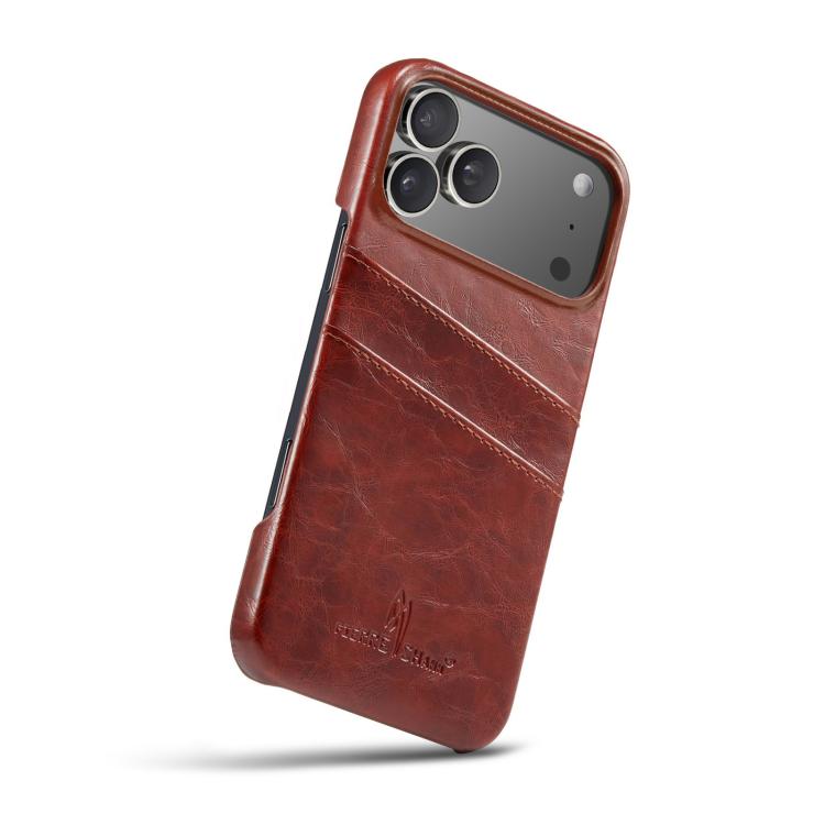 For iPhone 17 Pro Max Fierre Shann Retro Oil Wax Texture Card Slots PU Leather Phone Case(Brown) by FIERRE SHANN