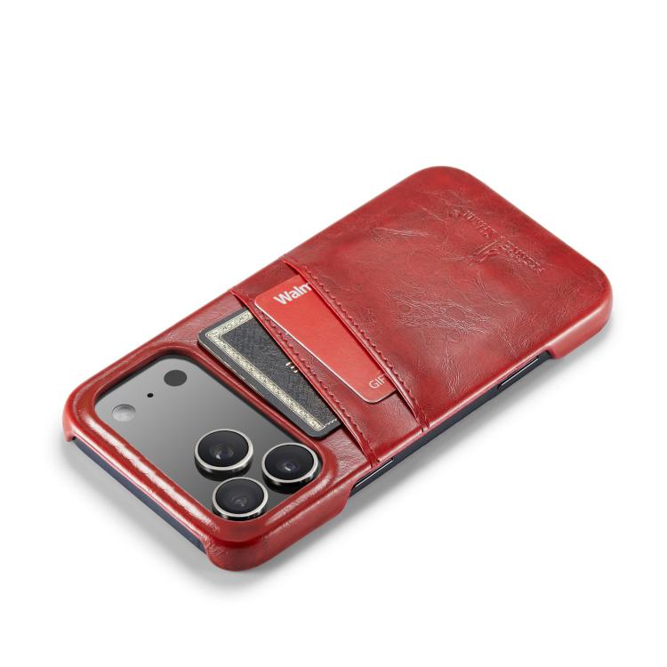 For iPhone 17 Pro Fierre Shann Retro Oil Wax Texture Card Slots PU Leather Phone Case(Red) by FIERRE SHANN