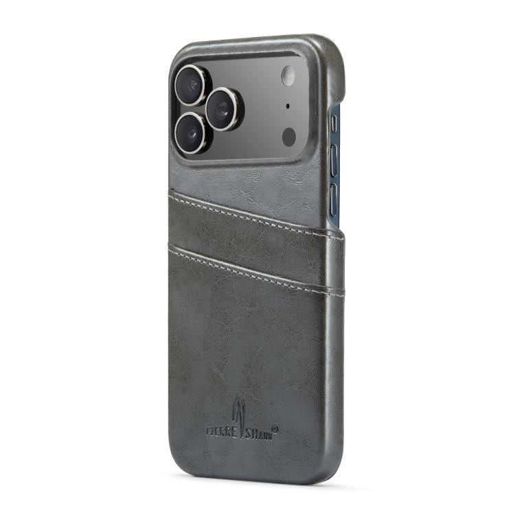 For iPhone 17 Pro Fierre Shann Retro Oil Wax Texture Card Slots PU Leather Phone Case(Grey) by FIERRE SHANN