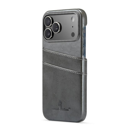 For iPhone 17 Pro Fierre Shann Retro Oil Wax Texture Card Slots PU Leather Phone Case(Grey) by FIERRE SHANN