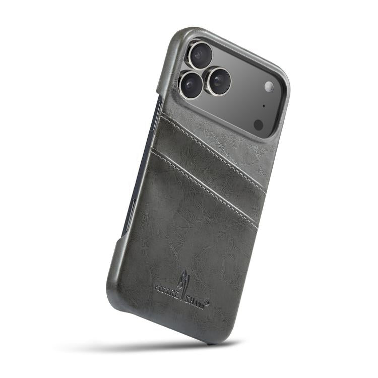 For iPhone 17 Pro Fierre Shann Retro Oil Wax Texture Card Slots PU Leather Phone Case(Grey) by FIERRE SHANN