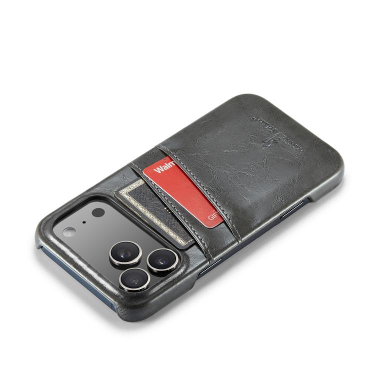 For iPhone 17 Pro Fierre Shann Retro Oil Wax Texture Card Slots PU Leather Phone Case(Grey) by FIERRE SHANN
