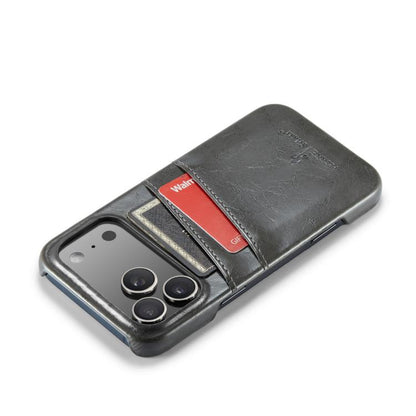 For iPhone 17 Pro Fierre Shann Retro Oil Wax Texture Card Slots PU Leather Phone Case(Grey) by FIERRE SHANN