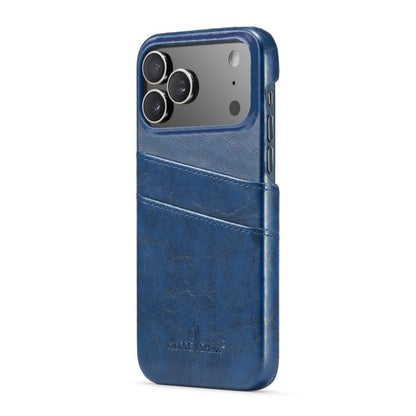 For iPhone 17 Pro Fierre Shann Retro Oil Wax Texture Card Slots PU Leather Phone Case(Blue) by FIERRE SHANN