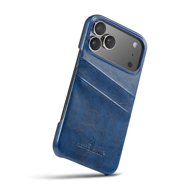 For iPhone 17 Pro Fierre Shann Retro Oil Wax Texture Card Slots PU Leather Phone Case(Blue) by FIERRE SHANN