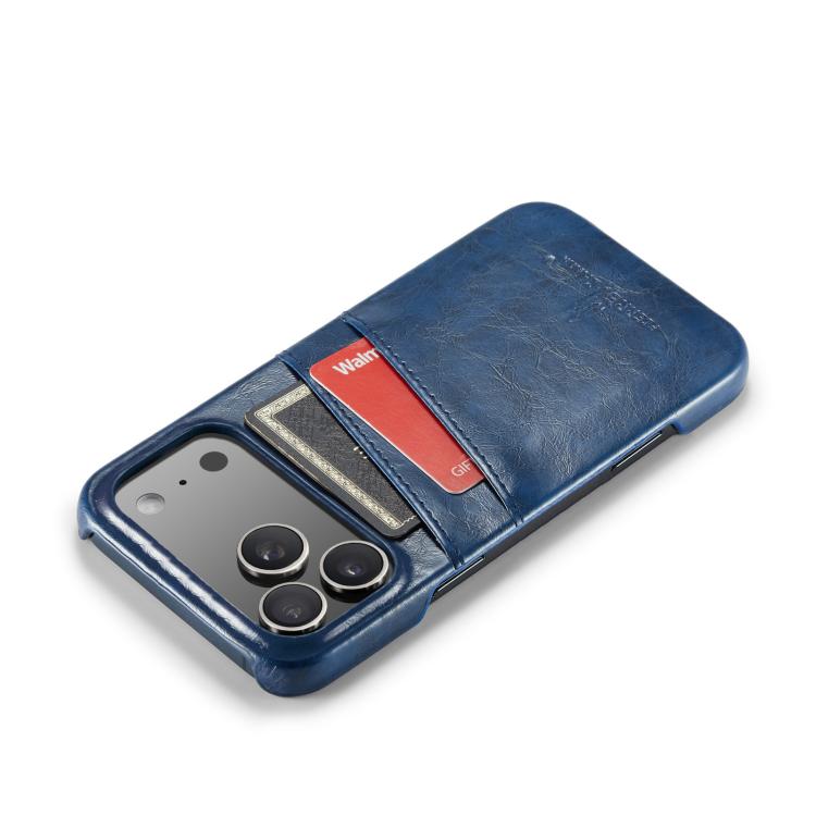 For iPhone 17 Pro Fierre Shann Retro Oil Wax Texture Card Slots PU Leather Phone Case(Blue) by FIERRE SHANN