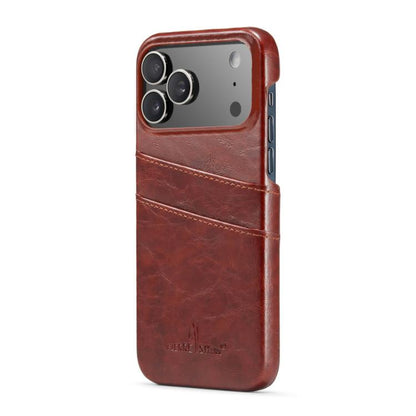 For iPhone 17 Pro Fierre Shann Retro Oil Wax Texture Card Slots PU Leather Phone Case(Brown) by FIERRE SHANN