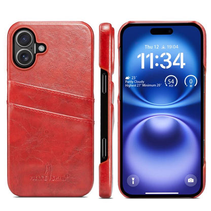 For iPhone 17 Fierre Shann Retro Oil Wax Texture Card Slots PU Leather Phone Case(Red) by FIERRE SHANN