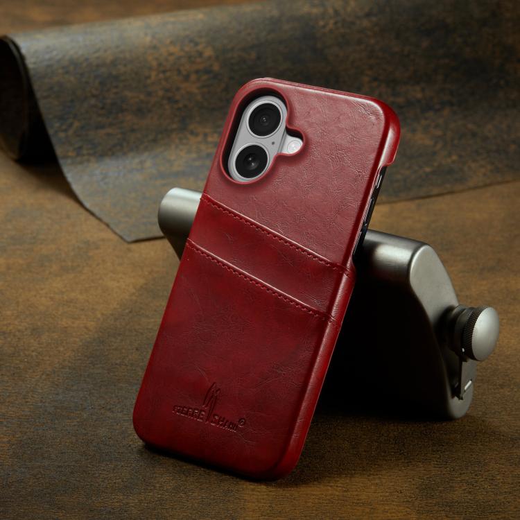 For iPhone 17 Fierre Shann Retro Oil Wax Texture Card Slots PU Leather Phone Case(Red) by FIERRE SHANN