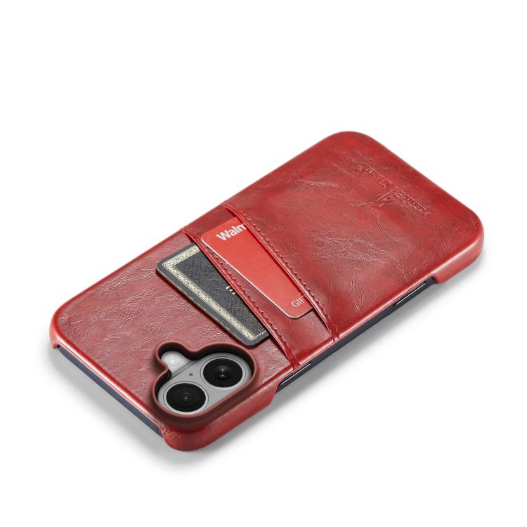For iPhone 17 Fierre Shann Retro Oil Wax Texture Card Slots PU Leather Phone Case(Red) by FIERRE SHANN