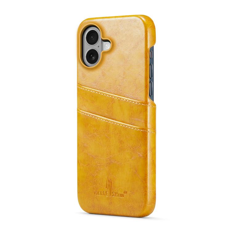 For iPhone 17 Fierre Shann Retro Oil Wax Texture Card Slots PU Leather Phone Case(Yellow) by FIERRE SHANN
